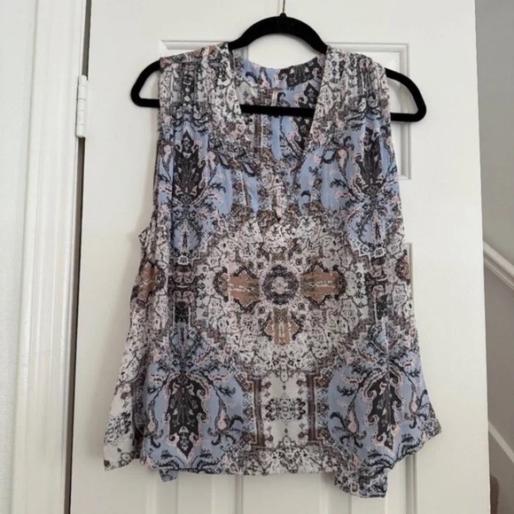 Free People Blue Patterned Blouse Size Medium - Picture 1 of 5